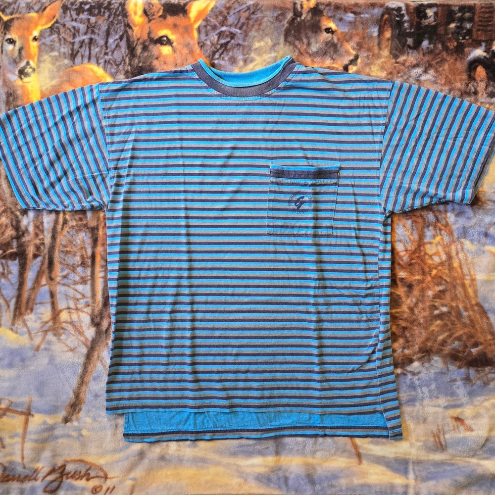 Vintage Gitano 90s Multicolor Striped Double Collar Single Stitch Tee sz Large